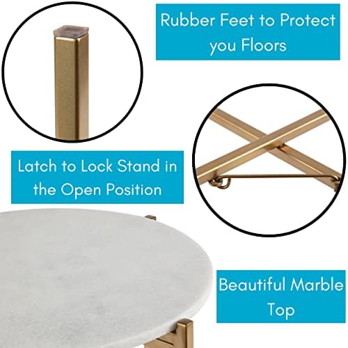 BIRDROCK HOME Folding Side Table with Removable Marble Top - 16” Small Round End Table for Living Room, Bedroom, Small Spaces - Portable Serving Tray for Decor, Drinks, Food (White and Gold) - Image 7