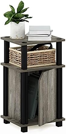 Furinno Brahms 3-Tier End Side Sofa Table/Nighstand with Door, 1-Pack, French Oak/Black by Furinno-FitsYourSpaceFitsYourBudget
