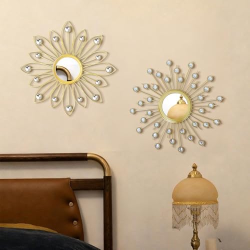2 Pack Metal Mirrors for Wall Boho Sunburst Wall Mirror Home Decor Modern Decorative Wall Art for Bedroom Living Room Entryway by Unknown