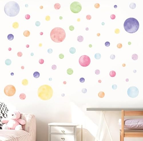 AOWDIAO 68 Large Watercolor Polka Dot Wall Decals, Peel and Stick Vinyl Stickers for Girls Bedroom, Nursery, Playroom, Classroom Pastel Decor by AOWDIAO