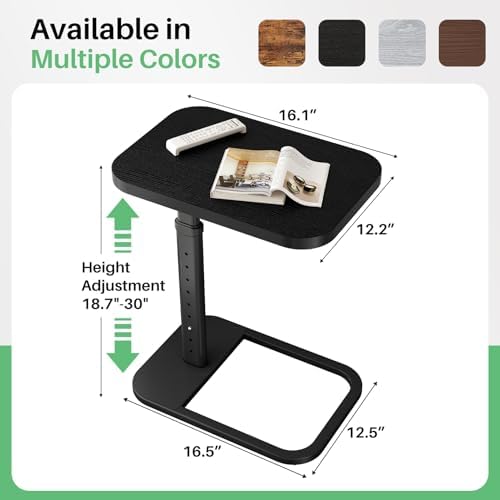 Kitstorack Adjustable Height C-Shaped End Table, 9-Level Side Table with Thickened Metal Rounded Edge, Couch Table Slides Under Sofa or Bed, Eating, Working, TV Tray Table for Small Spaces, Black - Image 6
