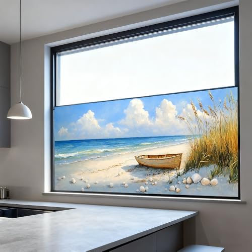 Window Privacy Film 39.37 x 17.3 in Beach Rowboat Shells Static Cling - Image 6