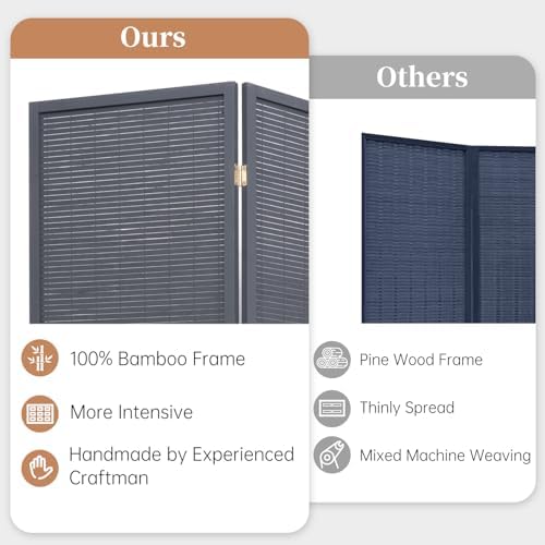 Room Divider Folding Privacy Screens,Hand-Made Natural Bamboo Room Dividers - Image 2