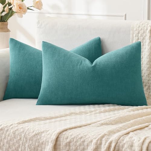 MIULEE Teal Chenille Couch Lumbar Throw Pillow Covers, 12x20 by MIULEE