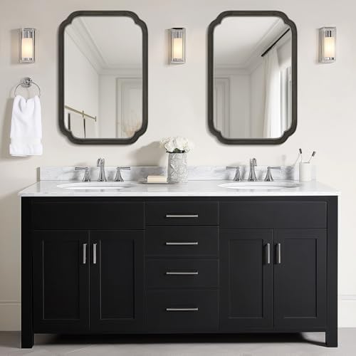 WallBeyond 20" x 30" Rounded Corner Arch Wall Mirror with Wood Frame for Entryway, Living Room or Bedroom Home Decor - Light Woodgrain [20" x 30" Black] - Image 2