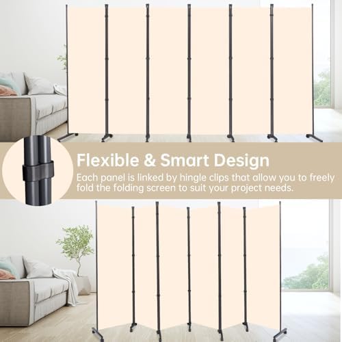 Room Divider Large 6 Panel Privacy Screen,Portable Room Partition on Wheels - Image 5