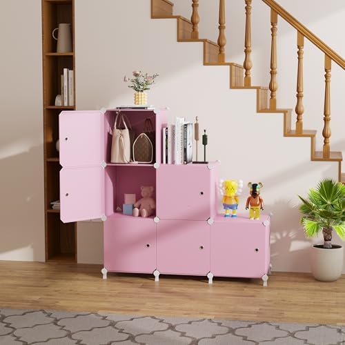 6Cube Storage Organizer Modular Stackable with Doors Pink - Image 5