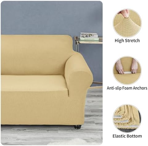 Joccun Stretch Loveseat Couch Cover Slipcover, 1-Piece Sofa Cover for 2 Cushion Couch Spandex Jacquard Washable Furniture Protector Cover for Living Room,Kids,Pets（Loveseat,Champagne） - Image 5
