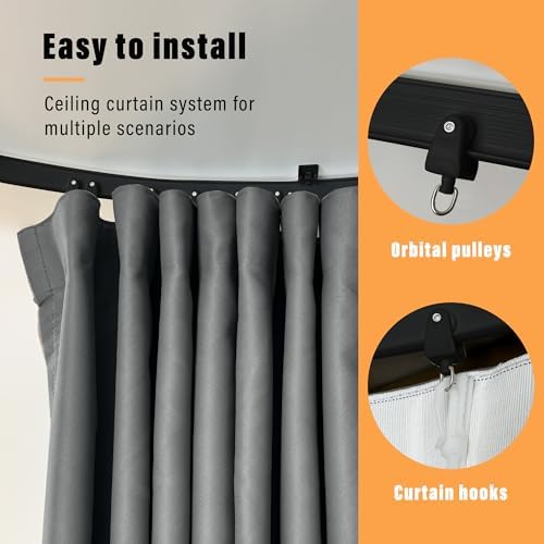 MaKefeile Room Divider Curtains with Flexible Ceiling Curtain Tracks Set,100% Blackout Floor to Ceiling Curtains Patio Sliding Door Curtains (Black Drape & Black Rail W 15 × H 7 FT) - Image 3