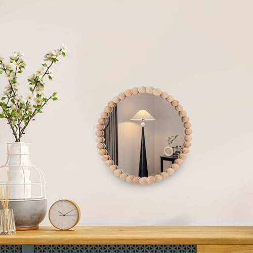 2 Set Boho Mirror Wall Décor DIY Kit, 8" Round Glass Mirror with Wood Beads, Rustic Farmhouse Decorative Wall Art for Living Room, Bedroom, Entryway (Assembly Required) - Image 2