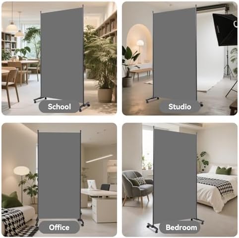 Folding Room Divider W/Wheels,Heavy Duty Base Privacy Screen Separator - Image 7