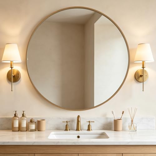 WallBeyond Round Wood Mirror, 40" Round Modern Decoration Large Circle Wall Mirror for Bathroom Living Room Bedroom Entryway, Natural by WallBeyond