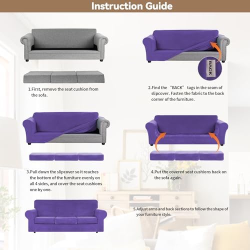 WEERRW 4 Pieces Couch Cover for Sofa Velvet Sofa Covers Washable, Purple - Image 5