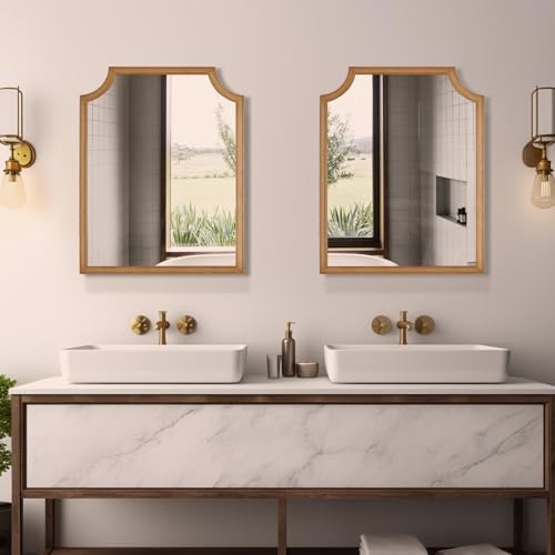 WallBeyond Scalloped Wood Mirror for Wall Decor 16x20 Inch Small Bathroom Vanity Rectangle Mirror for Hallway Bedroom Living Room(Natural) - Image 3