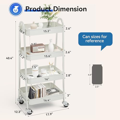 NEWBULIG 4-Tier Metal Rolling Storage Utility Cart with Lockable Wheels - Image 4