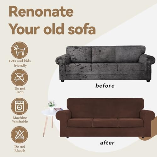WEERRW 4 Pieces Couch Cover for Sofa Velvet Sofa Covers Washable, Chocolate - Image 5