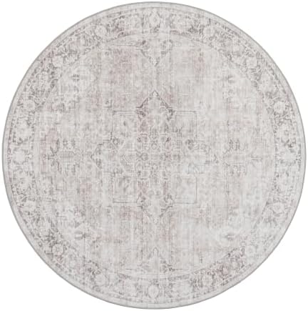 ReaLife Rugs Machine Washable Area Rug - Living Room Bedroom Bathroom Kitchen Entryway Office - Padded Low Pile Stain Resistant Premium - Boho Farmhouse Vintage - Lyle - Beige Ivory 4' Round - Image 3