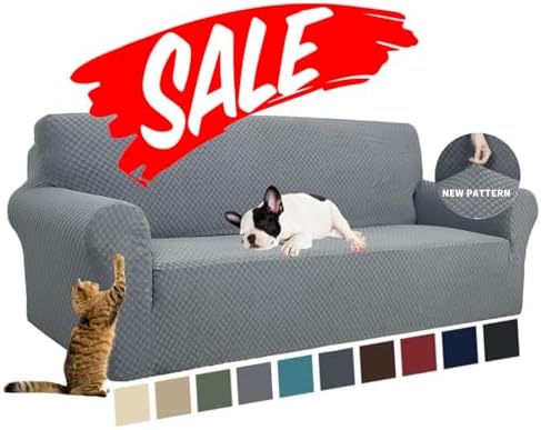 YEMYHOM Couch Cover Latest Jacquard Design High Stretch Sofa Covers for 3 Cushion Couch, Pet Dog Cat Proof Slipcover Non Slip Magic Elastic Furniture Protector (Sofa, Light Gray) by YEMYHOM
