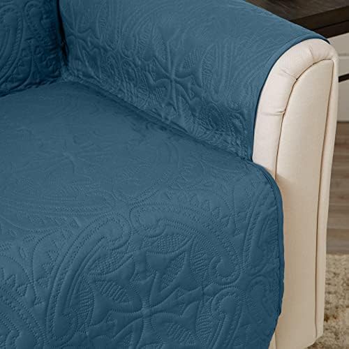 Great Bay Home Reversible Chair Cover - Washable Slipcover Furniture Protector with Elastic Straps - Perfect for Kids & Pets - Quilted & Stitched Detail (Smoke Blue/Ivory) - Image 4