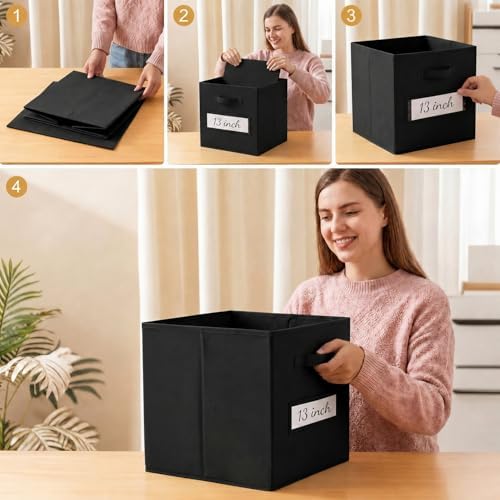 Storage Bins,13" Cube Storage Bin with Labels,10pcs,Black - Image 5