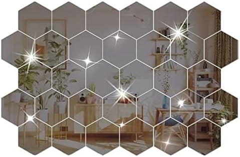 DIY Wall Decals Acrylic Mirror Sticker Set 36 Pcs, Hexagon Mirror Wall Stickers for Living Room Bedroom Decor (Black) - Image 3