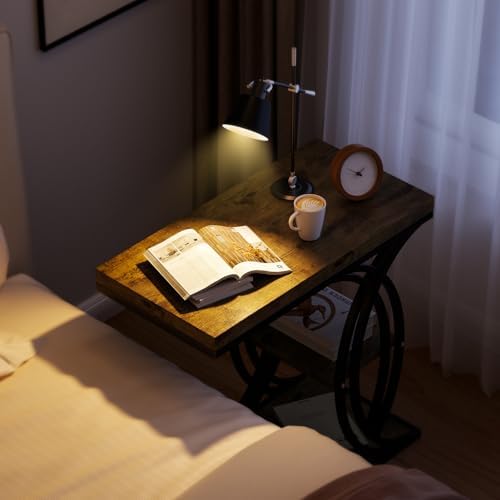C Shaped End Table, Bed Side Table, 3-Tier Side Table with Metal Frame, Wood End Table with Storage for Living Room, Couch, Sofa, Bedroom, Easy Assembly, 23.6" D*11.8" W*23.6" H, Rustic Brown - Image 5