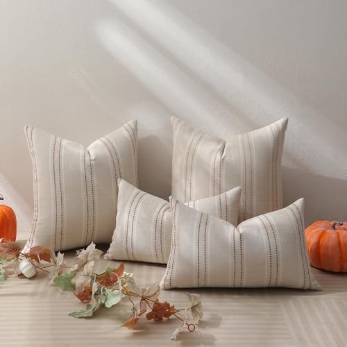 Hckot Fall Throw Pillow Covers 12x20 Set of 2 Striped Pillow Covers Caramel - Image 5