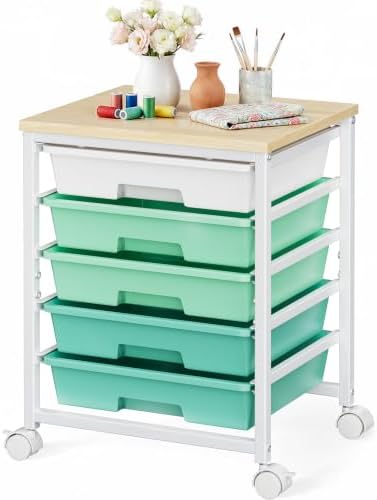 Pipishell Rolling Cart with 5 Drawers, Craft Storage Cart, Green Gradient by Pipishell