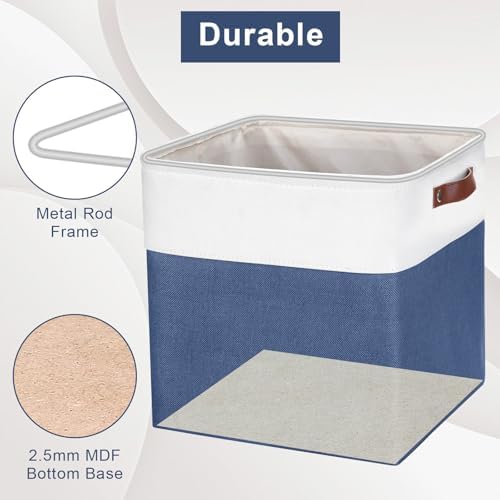 Bagnizer 13x13 Cube Storage Bins, Collapsible Fabric Storage Box, 4 Pack Closet Baskets with Handles for Organizing, Shelf, Toys, Clothes, Home, Office, Nursery (NavyBlue&White) - Image 4