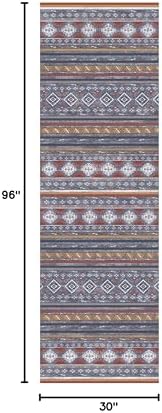 RUGSURE Washable Area Rugs 2'6'' x 8' - 1/6 Thick - Moroccan-Inspired -Stain & Water Resistant Non-Slip - Resistant Rug for Living Room, Bedroom, Nursery, Pet & Child Friendly (Blue and Red) - Image 2
