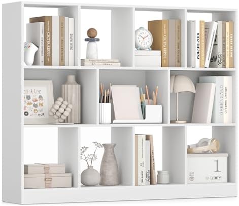 VASAGLE Bookshelf, 12 Cubes Storage Organizer, 49.6 x 9.4 x 39.4 Inches by VASAGLEbySONGMICSHOME