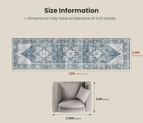 AMADA HOMEFURNISHING 2'6"x10' Washable Area Rug, Low-Profile Entryway Rug with Non-Slip Backing & Durable Edge Binding, Vintage Rug Pattern, Small Rugs for Entryway, Kitchen & Living Room - Image 2