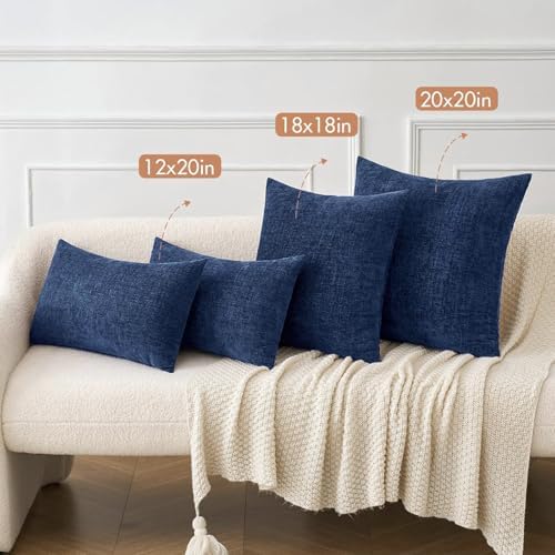 MIULEE Soft Chenille Lumbar Throw Pillow Covers Navy Blue 12x20 Pack of 2 - Image 4