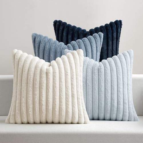 MIULEE Faux Fur Plush Euro Decorative Throw Pillow Covers 24x24, Navy Blue by MIULEE