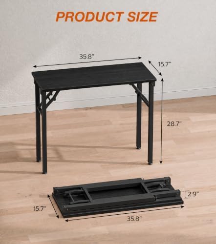 XBurmo Folding Desk Foldable Table, No Assembly 35.8" Foldable Desk Space-Saving Workstation for Small Space, Computer Table, Flat Storage for Home Office, Bedroom, Dorm, Study Room, Dark Oak - Image 2