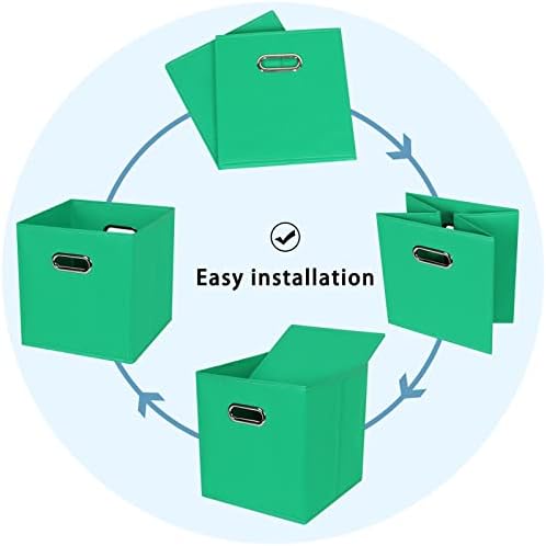 Black Fabric Cubby Storage Bins,13x13x13 Inches,Cube Organizer Bin Foldable Storage Boxes with Dual Handles Fabric Organizer Box and collapsible Storage basket,Set of 3,Green - Image 6