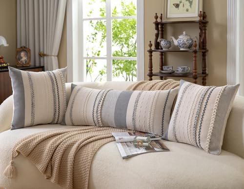 Cethom Boho Lumbar Pillow Covers 14x36 Inch Long, Grey Textured Decorative Couch Pillow Cases for Farmhouse Home Decor, Accent Cushion Cover for Sofa, Bed, Living Room, Bedroom, Pack of 1 - Image 6