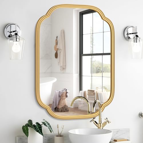 Ferytange Gold Mirrors for Bathroom, 18" x 24" Rectangular Wall Mirror for Bathroom Metal Frame Farmhouse Rounded Corner Wall Mirror (Horizontal/Vertical) by FerytangeHome