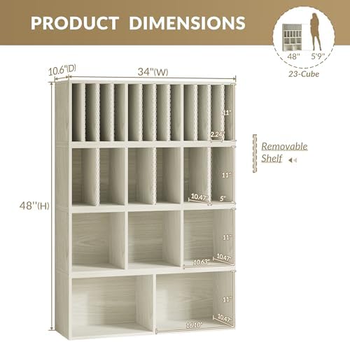 IOTXY DIY Modular Cubby Bookcase - Stackable 23-Cube Open Bookshelf, Oak - Image 3