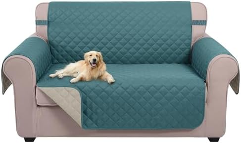 U-NICE HOME Loveseat Sofa Cover for 2 Cushion Couch, Blue/Beige by U-NICEHOME