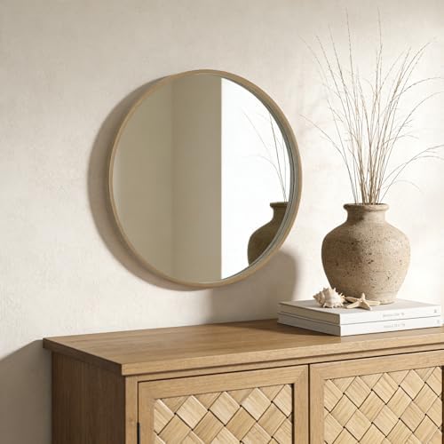 WallBeyond Round Wood Mirror 24" Circle Wall Mirror for Bathroom Round Wall Mirror for Wall Decor, Vanity, Entryway Living Room, Honey - Image 3