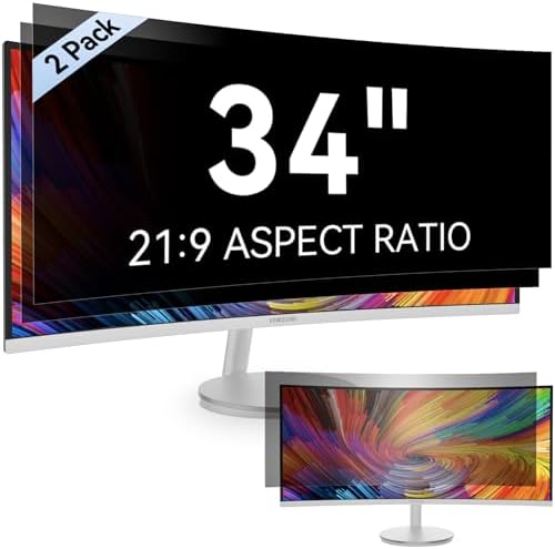 [2-Pack] 34 Inch Computer Privacy Screen Filter for 21:9 Widescreen Monitor, Removable Eye Protection Anti Glare Blue Light Filter Privacy Shield, Anti Spy Screen Protector Film 34 in by Protescreen
