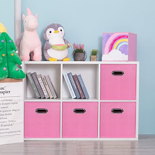 Fabric storage bins Cubes, Fabric Cube Organizer with Handle, Foldable Cube Bins for Cloth or Accessary Storage, 11x11x11, Set of 6, (Pink) - Image 4