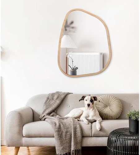 Irregular Bathroom Mirror Modern Wall Mirror Asymmetrical Wooden Framed Wall Mirror Unique Shape Wall Mounted Vanity Artistic Mirror Decor for Living Room Bedroom Entryway Large 26"x18" - Image 3