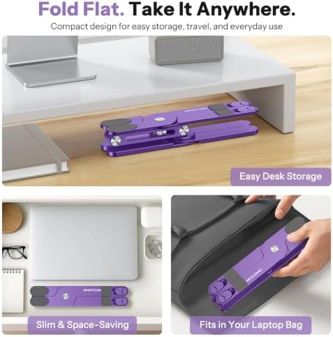 OMOTON LA10 360° Rotating Laptop Stand Riser Foldable for Desk, Purple - Image 5