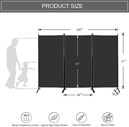 MAYOLIAH Partition Room Dividers 3 Panel Folding Privacy Screens 6 Ft Tall - Image 5