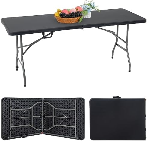 FDW | 6FT Folding Table | Black | Portable Plastic Table by FDW