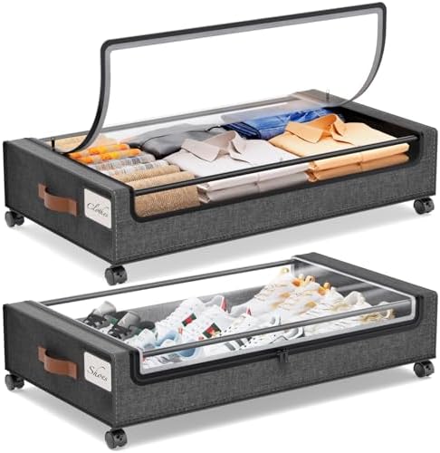 Yecaye Under Bed Storage with Wheels, 2Pack Under Bed Storage Containers, Underbed Shoe Storage Organizer, Rolling Under Bed Metal Drawers for Clothes, Blankets(30.71 x 16.93 x 6.69 in) by Yecaye