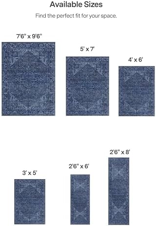 ReaLife Rugs Machine Washable Area Rug Runner - Living Room Bedroom Bathroom Kitchen Entryway Office - Padded Low Pile Stain Resistant Premium - Boho Vintage Traditional - Lyle - Blue 2'6" x 6' - Image 2