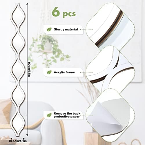 Yulejo 6 Pcs Acrylic Teardrop Mirror Decor Narrow Wall Decor Boho Vintage Wall Art for Apartment Home Living Room Bathroom Bedroom Hallway (Silver Edge) - Image 2